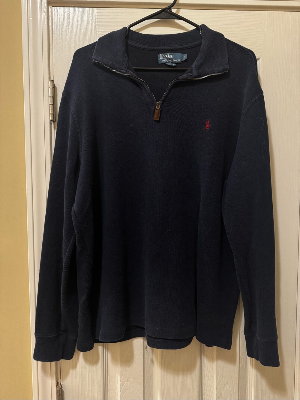 Ralph Lauren Navy Zip-Up Sweater with Red Pony